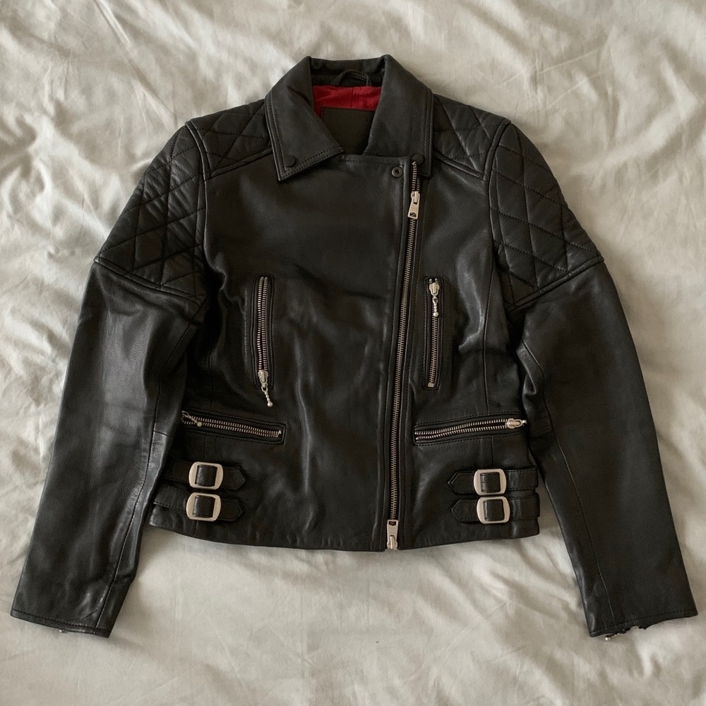 RARE AllSaints Armstead Black Leather Biker Jacket